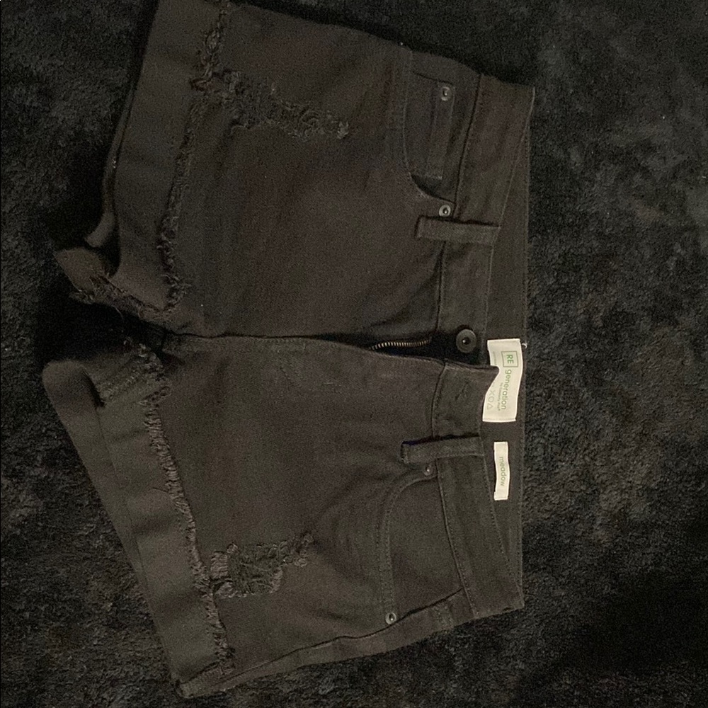 Black Jean Shorts with Distressed Hem
